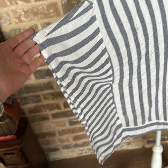 Cotton Bleu Striped Gray White Oversized Top Bat Wing Sleeve Poncho Style Sz L - Picture 3 of 10